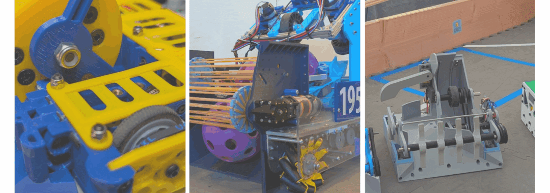 3 pictures featuring robots built in Monumental Impact's competitive robotics programs