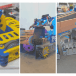 3 pictures featuring robots built in Monumental Impact's competitive robotics programs
